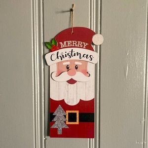 NWT Glittered Merry Christmas Santa Slatted Wooden Holiday Decoration Sign
